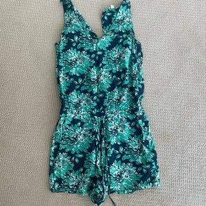 Splendid Romper Shorts Wild Green Floral Blossom V-Neck Women's S